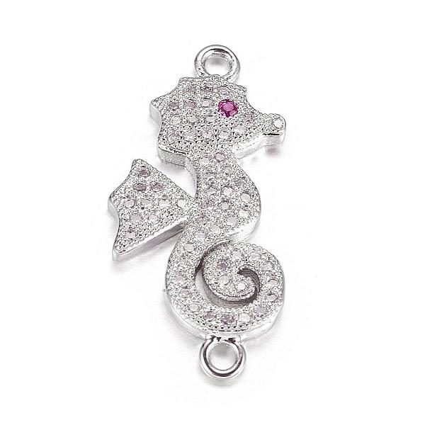 

PandaHall Brass Micro Pave Cubic Zirconia Links, Sea Horse, Platinum, 26x12x2mm, Hole: 1mm Brass+Cubic Zirconia Sea Horse