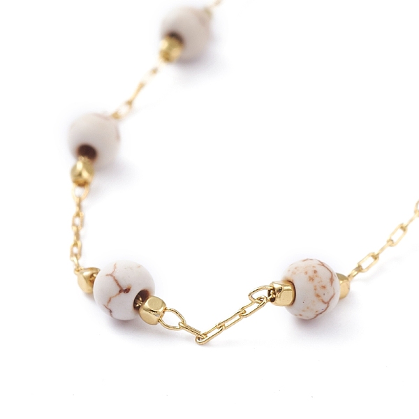 

PandaHall Round Synthetic Turquoise Anklets, with Brass Cable Chains and 304 Stainless Steel Lobster Claw Clasps, Golden, White, 9-1/2 inch...