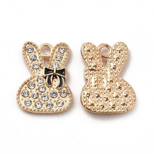 

PandaHall Alloy Enamel Pendants, with Crystal Rhinestone, Rabbit Head & Bowknot Charm, Light Gold, 18x13.5x2mm, Hole: 1.8mm Alloy..., Black