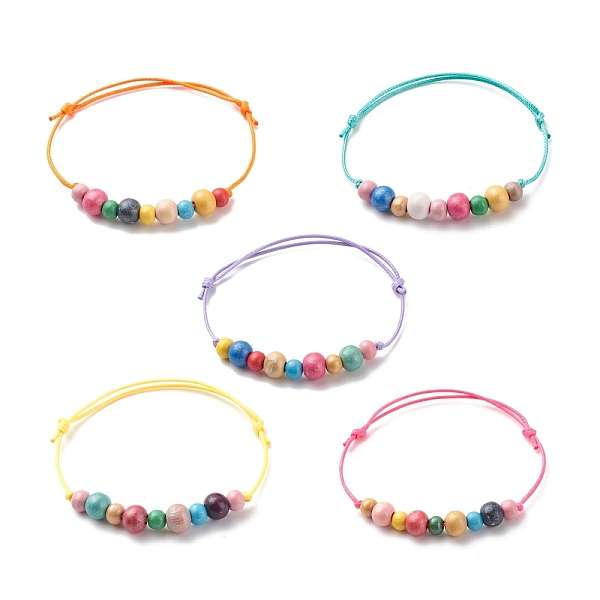 

PandaHall Natural Wood Round Beaded Bracelets, Adjustable Bracelet for Women, Mixed Color, Inner Diameter: 2-1/8~3-3/8 inch(5.5~8.6cm) Wood..., Multicolor