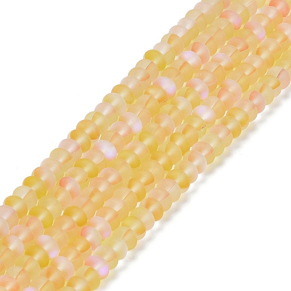 

PandaHall Frosted Transparent Glass Beads Strands, Rondelle, Gold, 8x5mm, Hole: 1mm, about 75pcs/strand, 14.96''(38cm) Glass Rondelle Gold