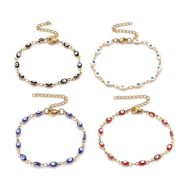 

PandaHall Enamel Horse Eye Link Chains Bracelet, Vacuum Plating 304 Stainless Steel Jewelry for Women, Golden, Mixed Color, 6-3/4 inch..., Multicolor
