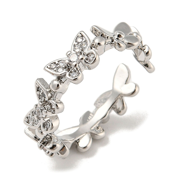 

PandaHall Brass with Cubic Zirconia Open Cuff Rings, Butterfly, Platinum, US Size 8 1/4(18.3mm) Brass+Cubic Zirconia Butterfly Clear