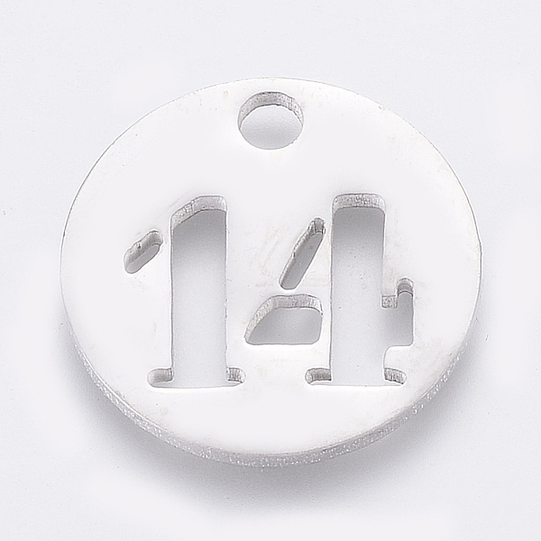 

PandaHall 304 Stainless Steel Pendants, Cut-Out, Hollow, Flat Round with Number, Stainless Steel Color, Num.14, 19x1.5mm, Hole: 2.5mm 304...
