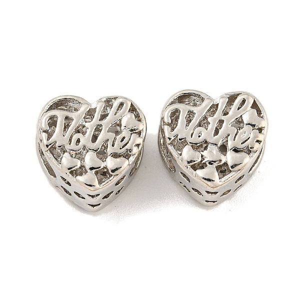 

PandaHall Mother's Day Rack Plating Alloy European Beads, Large Hole Beads, Cadmium Free & Nickel Free & Lead Free, Heart with Word Mother...