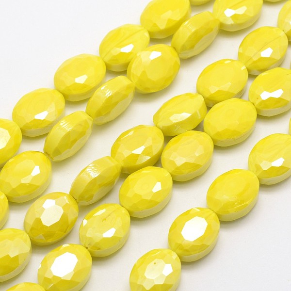 

PandaHall Electroplate Glass Beads Strands, Pearl Luster Plated, Faceted Oval, Yellow, 16x12x7mm, Hole: 1mm, about 20pcs/strand, 11.8 inch...