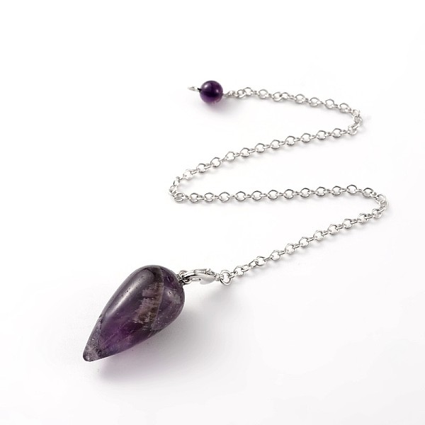 

PandaHall Teardrop Platinum Tone Brass Amethyst Dowsing Pendulums, with Lobster Claw Clasps, 220x3mm Amethyst Teardrop