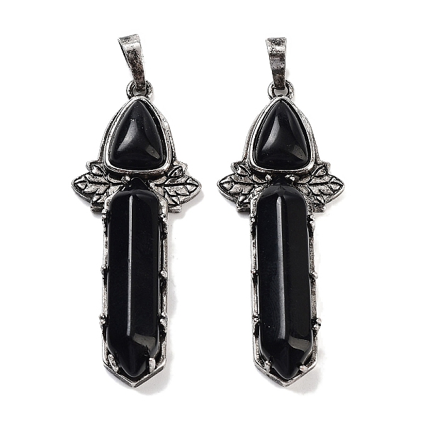 

PandaHall Natural Obsidian Sword Big Pendants, Rack Plating Antique Silver Plated Brass Charms, Cadmium Free & Lead Free, 51x20x9mm, Hole...