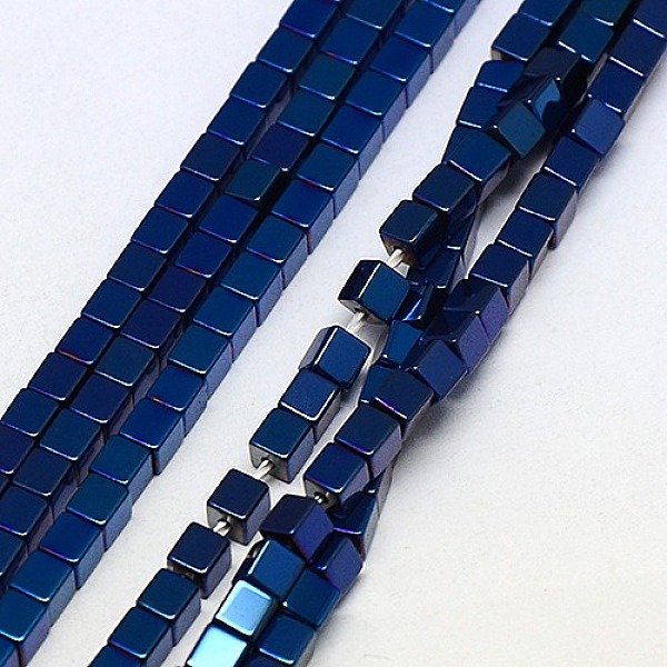 

PandaHall Electroplate Non-magnetic Synthetic Hematite Beads Strands, Cube, Grade A, Blue Plated, 3x3x3mm, Hole: 1mm, about 127pcs/strand...