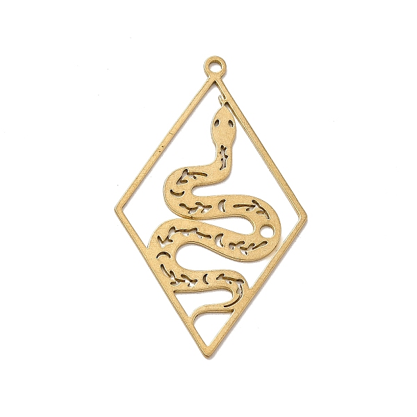 

PandaHall Pierced Brass Pendants, Rhombus with Snake Pattern, Golden, 42x26x1mm, Hole: 1.6mm Brass Rhombus