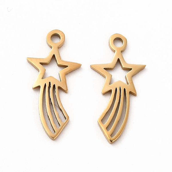 

PandaHall 201 Stainless Steel Pendants, Meteor Charms, Golden, 17x8.5x1mm, Hole: 1mm 201 Stainless Steel Star