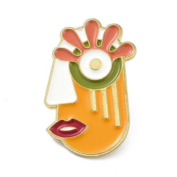 

PandaHall Alloy Enamel Brooch, Enamel Pin, Abstract Painting Face, Orange, 27x18x10mm Alloy+Enamel Orange
