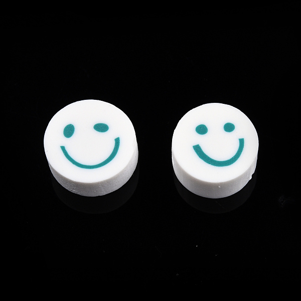 

PandaHall Handmade Polymer Clay Beads, Flat Round with Smiling Face, Dark Cyan, 9~10x4mm, Hole: 1.2~1.6mm Polymer Clay Flat Round