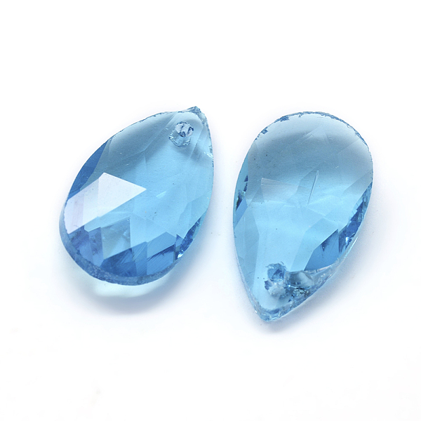 

PandaHall Faceted Glass Pendants, Teardrop, Sky Blue, 22x13x8.5mm, Hole: 1mm Glass Teardrop Blue