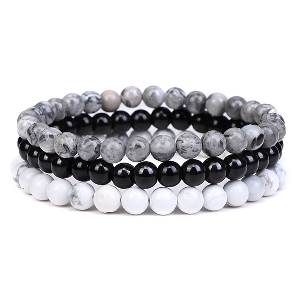 

PandaHall 3Pcs 3 Style Natural Map Stone & Black Agate & Howlite Round Beaded Stretch Bracelets Set, Gemstone Stackable Bracelets for Woman...