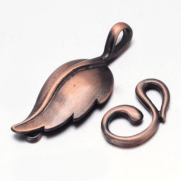 

PandaHall Brass Hook Clasps, For Leather Cord Bracelets Making, Leaf, Brushed Red Copper, Leaf: 33x13x3mm, Hook: 17x10x2mm, Hole: 1mm and...