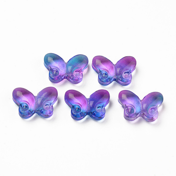 

PandaHall Two Tone Transparent Spray Painted Glass Beads, Butterfly, Dark Orchid, 10x14.5x4.5mm, Hole: 1mm Glass Butterfly