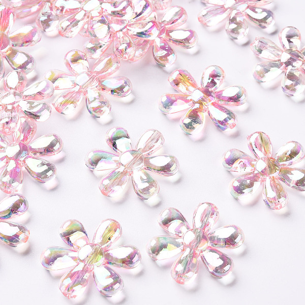 

PandaHall Transparent Acrylic Beads, AB Color, Flower, Pink, 25x4.5mm, Hole: 1.6mm, about 375pcs/500g Acrylic Flower Pink