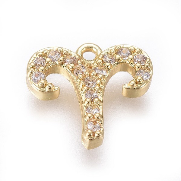 

PandaHall Golden Plated Brass Micro Pave Cubic Zirconia Charms, Twelve Constellations, Aries, 8x9x2mm, Hole: 0.8mm Brass+Cubic Zirconia..., Clear