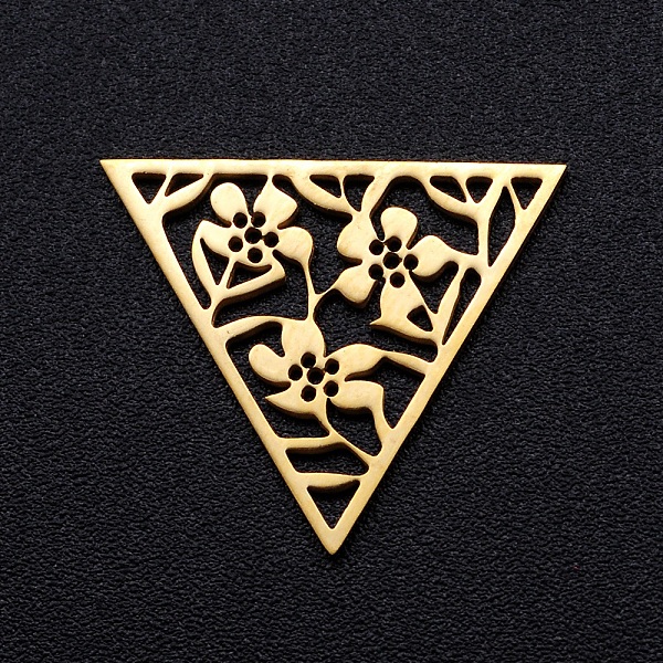 

PandaHall 201 Stainless Steel Filigree Joiners Links, Laser Cut, Triangle with Flower, Golden, 17x20x1mm 201 Stainless Steel Triangle