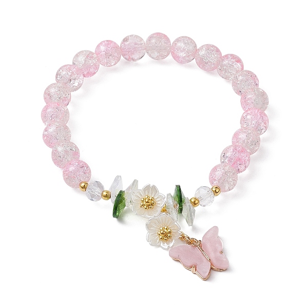 

PandaHall Glass Round Beaded Stretch Bracelet, Alloy Acrylic Butterfly & Glass Flower Charms Bracelet, Pink, Inner Diameter: 2-1/8 inch...