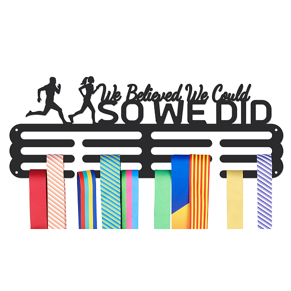 

PandaHall Sports Theme Iron Medal Hanger Holder Display Wall Rack, with Screws, Inspiring Word We Believed We Could So We Dis, Running...