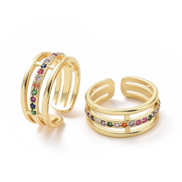 

PandaHall Colorful Cubic Zirconia Triple Line Open Cuff Ring, Brass Jewelry for Women, Golden, US Size 7 1/4(17.5mm) Brass+Cubic Zirconia