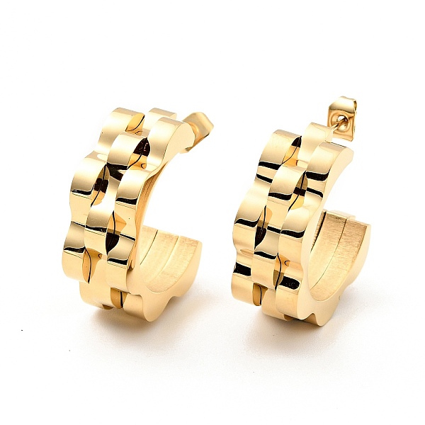 

PandaHall 304 Stainless Steel Watchband Shape Stud Earrings, Thick Half Hoop Earrings for Women, Golden, 24.5x8.8x4mm, Pin: 0.65mm 304...