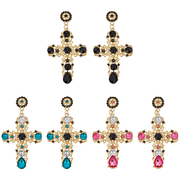 

PandaHall ANATTASOUL 3 Pairs 3 Colors Plastic Cross Dangle Stud Earrings, Golden Alloy Long Drop Earrings, Mixed Color, 85x46mm, 1..., Multicolor
