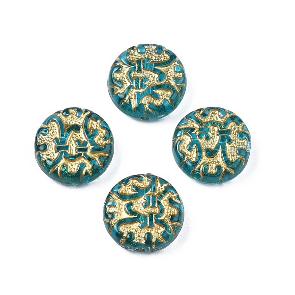

PandaHall Plating Acrylic Beads, Metal Enlaced, Flat Round, Dark Turquoise, 14x5mm, Hole: 1.2mm, about 690pcs/500g Acrylic Flat Round