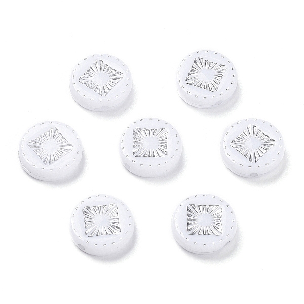

PandaHall Opaque Acrylic Beads, Metal Enlaced, Flat Round with Rhombus Pattern, White, 15~15.5x4.5~5mm, Hole: 1.8mm, about 606pcs/500g...