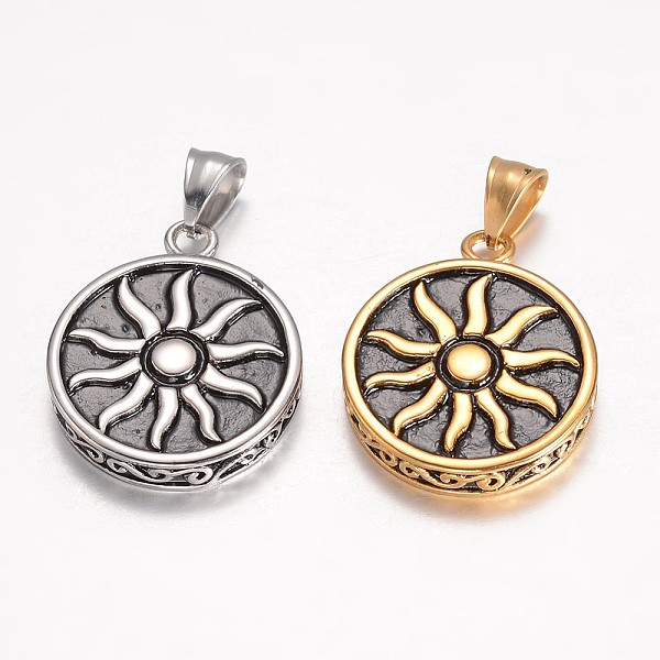 

PandaHall 304 Stainless Steel Pendants, Flat Round Carved Sun, Mixed Color, 33x27x5.5mm, Hole: 7.5x5mm 304 Stainless Steel Flat Round..., Multicolor
