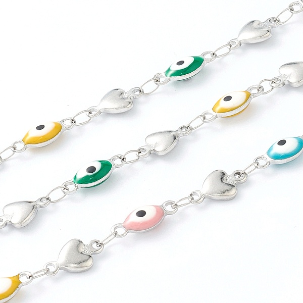 

PandaHall 304 Stainless Steel Enamel Link Chains, Evil Eye & Heart Link, Unwelded, with Spool, Stainless Steel Color, Mixed Color, Evil Eye..., Multicolor