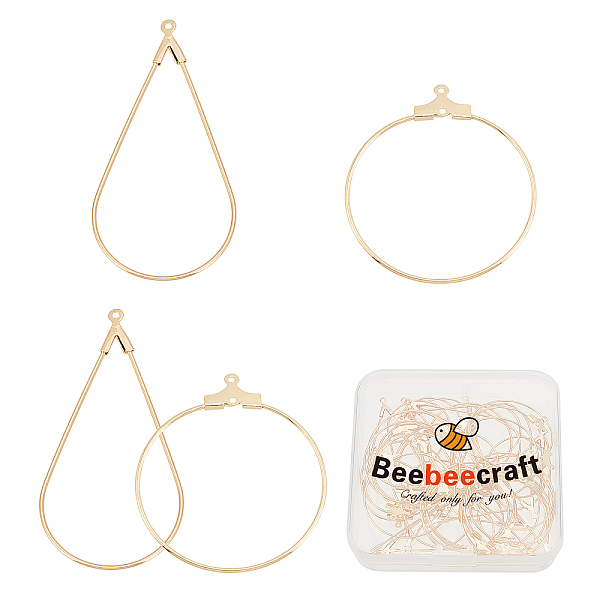 

PandaHall Beebeecraft 1 Box 40Pcs Real 18K Gold Plated Brass Hoop Earring Findings Teardrop Round Beading Hoop Earrings Component...