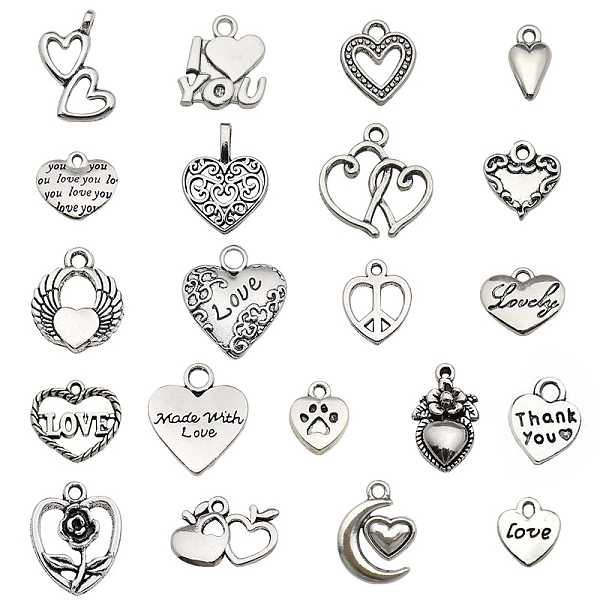 

PandaHall 20Pcs Alloy Pendants, Heart, Antique Silver, 10~30mm, 20pcs/bag Alloy Heart