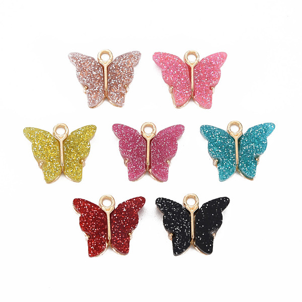 

PandaHall Resin Pendants, with Glitter Powder and Light Gold Plated Alloy Findings, Cadmium Free & Lead Free, Butterfly, , Mixed Color..., Multicolor