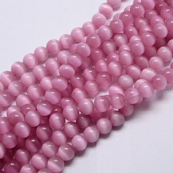 

PandaHall Pink Color Cat Eye Round Beads, 10mm, Hole: 0.8mm, about 39pcs/strand, about 15 inch/strand Glass Round Pink