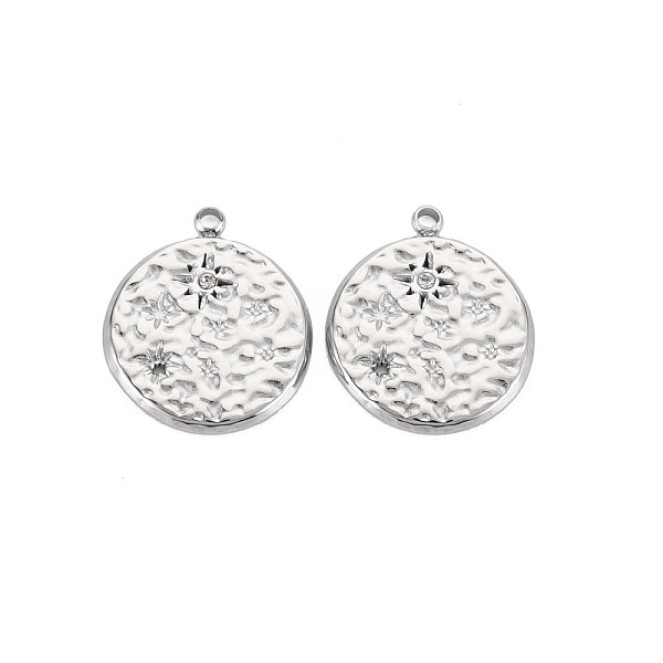 

PandaHall 304 Stainless Steel Pendants, with Crystal Rhinestone, Flat Round with Sun, Stainless Steel Color, 19x16x1.5mm, Hole: 1.5mm..., Clear