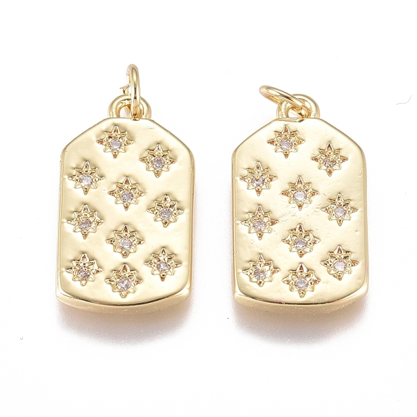 

PandaHall Brass Micro Pave Cubic Zirconia Pendants, with Jump Ring, Long-Lasting Plated, Rectangle with Star, Clear, Golden, 17x10x2mm, Hole...