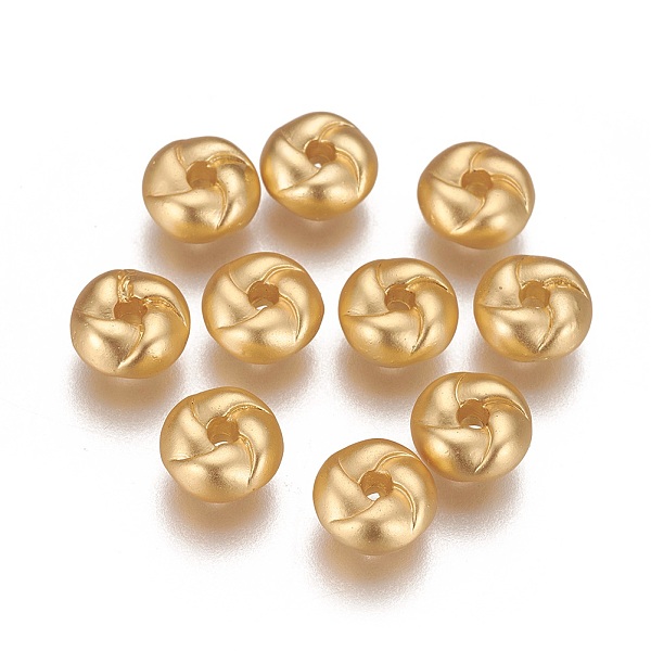 

PandaHall Brass Twisted Beads, Long-Lasting Plated, Rondelle, Matte Gold Color, 7.5x4mm, Hole: 1.4mm Brass Rondelle