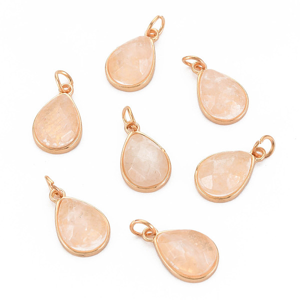 

PandaHall Natural Quartz Crystal Pendants, with Light Gold Plated Brass Loops, Dyed & Heated, Teardrop, PeachPuff, 19x12x7mm, Hole: 4mm..., Brown