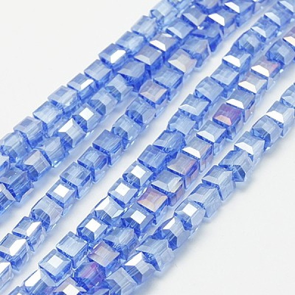 

PandaHall Electroplate Glass Beads Strands, AB Color Plated, Faceted, Cube, Cornflower Blue, 3~3.5x3~3.5x3~3.5mm, Hole: 1mm...
