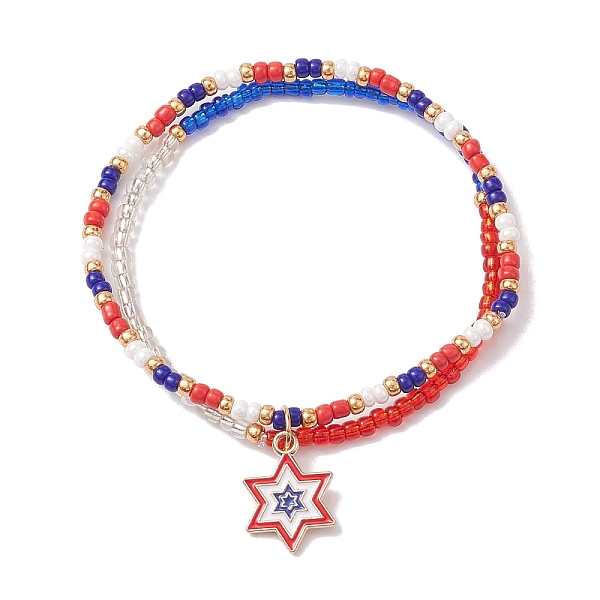 

PandaHall Glass Seed Beaded Stretch Bracelet, Independence Day Bracelet with Alloy Enamel Star Charms, Colorful, Inner Diameter: 2 inch..., Red