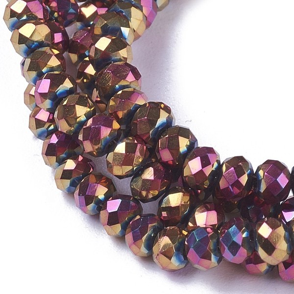 

PandaHall Electroplate Glass Beads Strands, Full Plated, Faceted, Rondelle, Orchid, 2.5~3x3~3.5mm, Hole: 1.2mm, about 135~140pcs/strand..., Purple