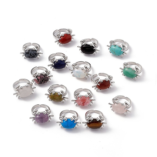 

PandaHall Gemstone Crab Open Cuff Ring, Platinum Brass Jewelry for Women, Cadmium Free & Lead Free, US Size 7 1/4(17.5mm) Mixed Stone
