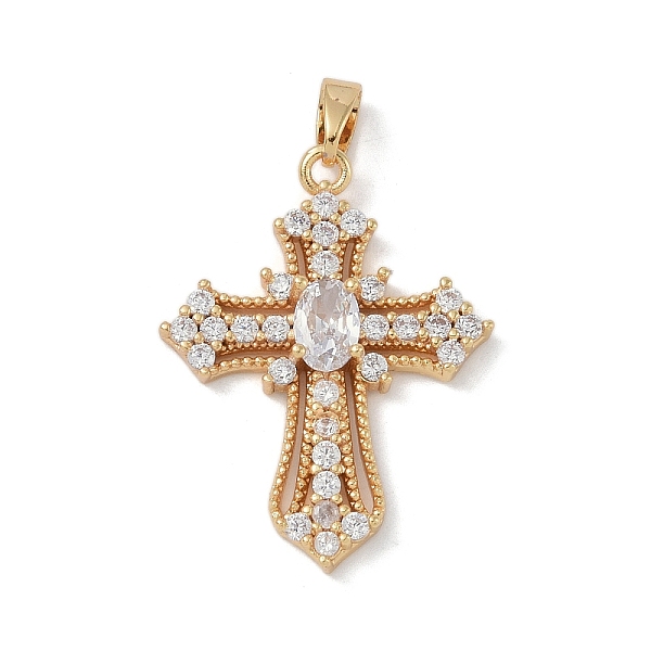 

PandaHall Rack Plating Brass Pendant, with Cubic Zirconia, Lead Free & Cadmium Free, Long-Lasting Plated, Cross, Real 18K Gold Plated..., Clear