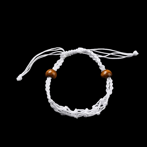 

PandaHall 4Pcs Nylon Braided Bracelet, with Natural Wood Beads, Macrame Pouch Empty Stone Holder for Adjustable Bracelet Making, White...