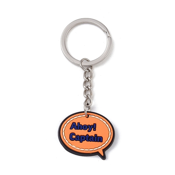 

PandaHall Cartoon PVC Pendant Keychain, with Iron Keychain Findings, Word, 8.2cm Plastic Word Orange