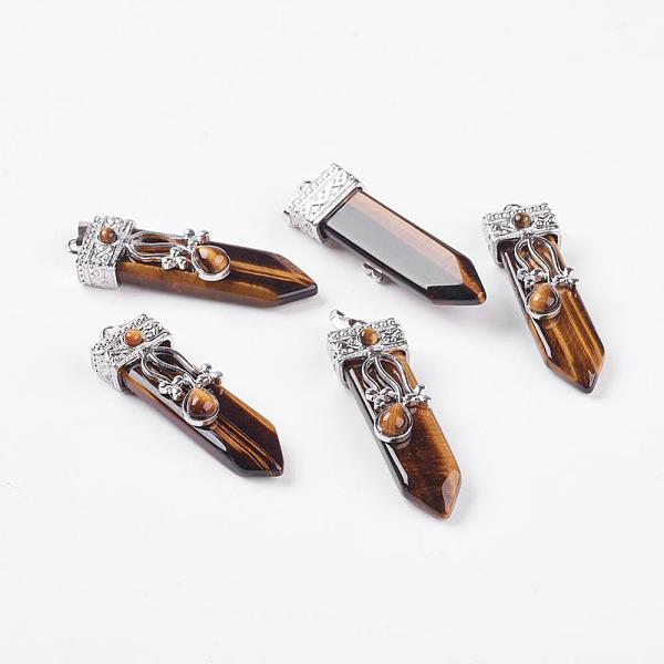 

PandaHall Natural Tiger Eye Big Pendants, with Alloy Findings, Arrow, Platinum, 56~58x16x10mm, Hole: 5x7mm Tiger Eye Arrow