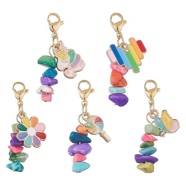 

PandaHall Synthetic Turquoise Beaded Pendants Decorations, with Alloy Enamel Pendants and 304 Stainless Steel Lobster Clasps..., Multicolor